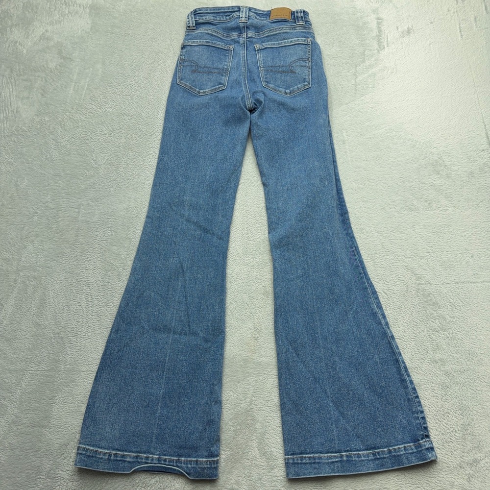 American Eagle Jeans Womens 00 Blue Super Hi-Rise Flare Stretch Denim - Picture 8 of 10